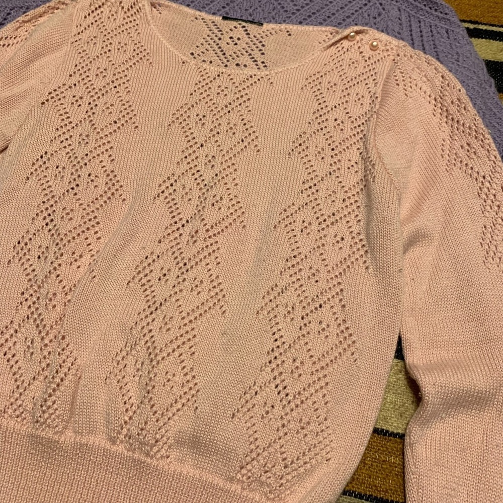 Vintage Knit Sweaters Pink Lavender White Ruffle Granny Cottage Coquette Femme - Picture 5 of 9